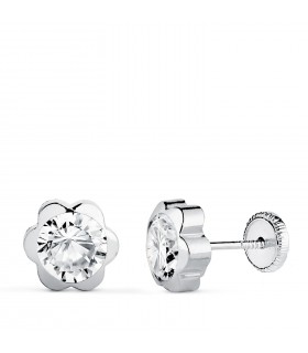 Pendientes de niña con forma de Margarita y circonita 7,5mm Oro blanco 14K, cierre de rosca