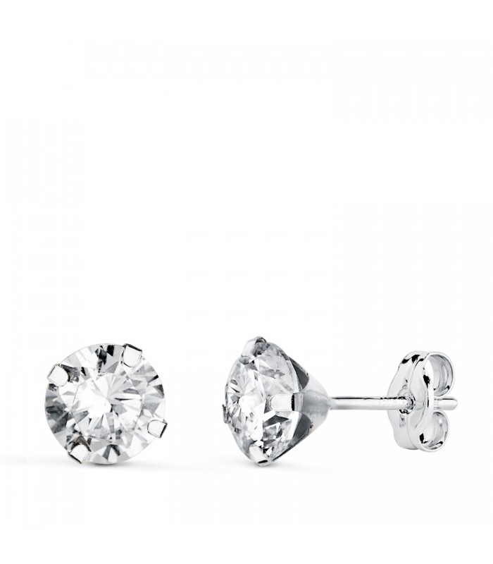 Runde Ohrstecker mit Zirkonia 14kt Weißgold | Solitär-Ohringe Madrid, 6 mm für Damen