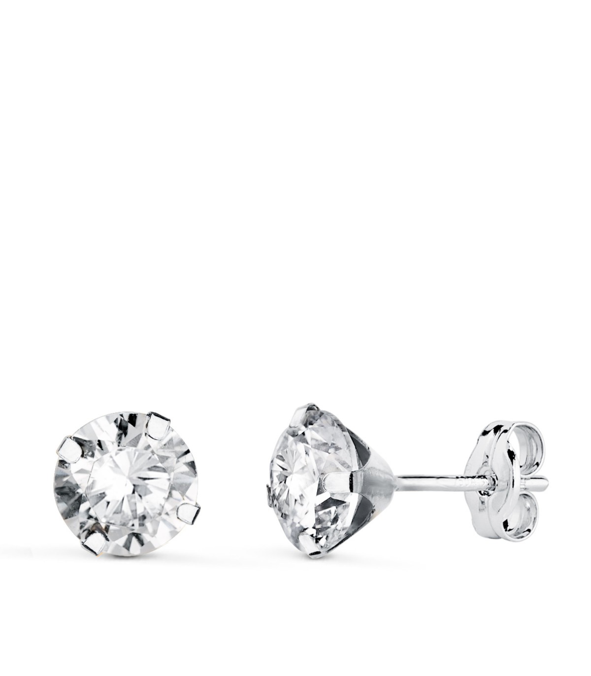 Pendientes de garra Madrid Oro blanco 14K 6mm. Pendientes pequeños mujer con circonitas.