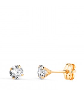 Pendientes de garra Madrid Oro amarillo 18K 4mm. Pendientes pequeños mujer con circonitas.