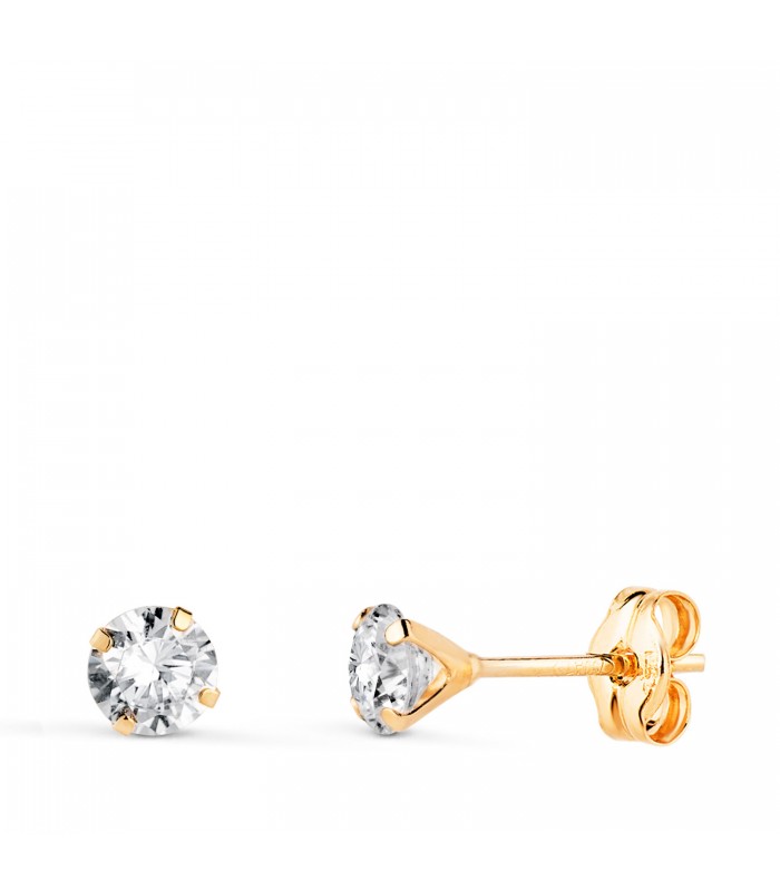 Orecchini griffe Madrid oro giallo 14kt 4mm. Orecchini bambina. Piercings punto luce.