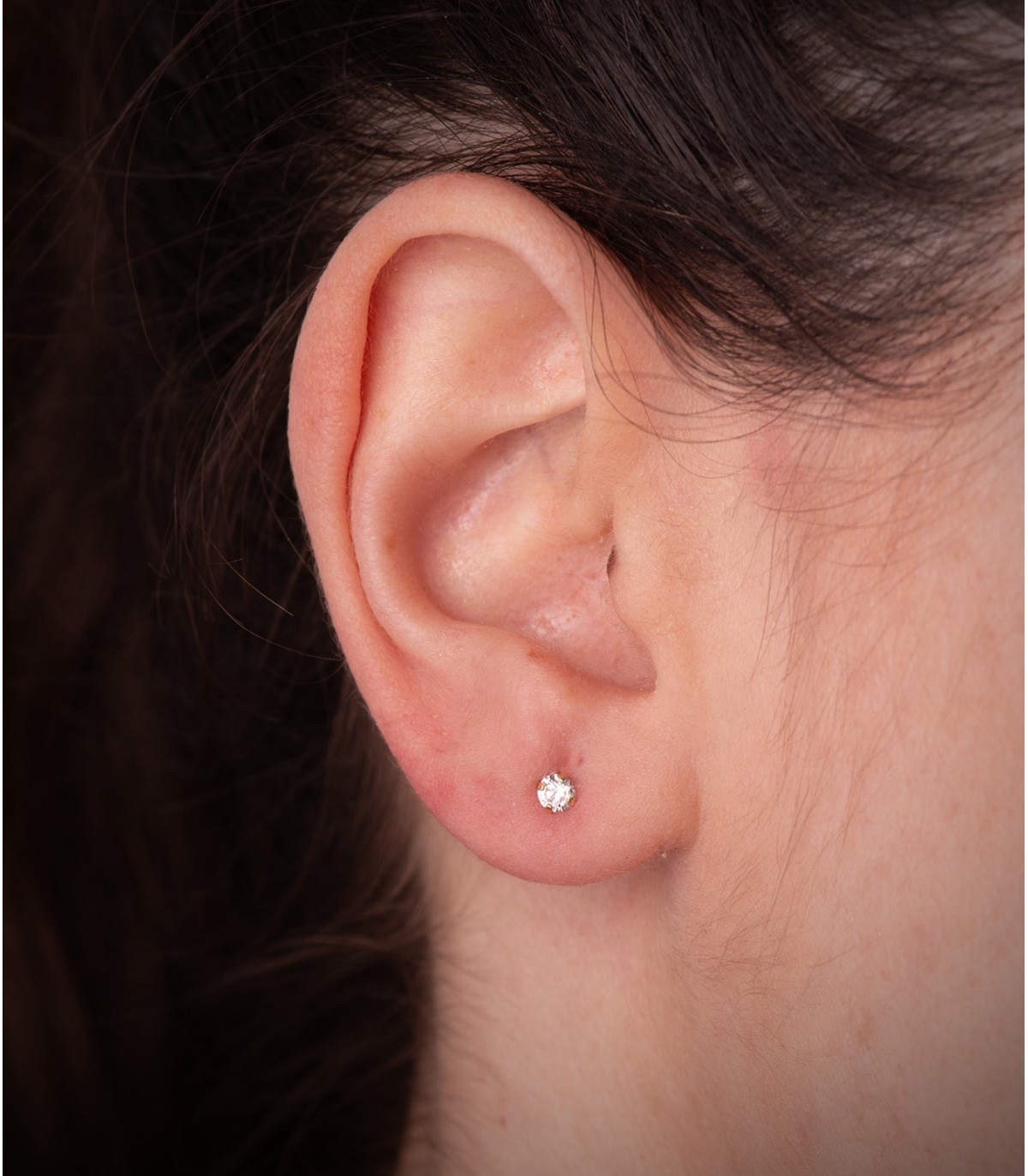 Runde Ohrstecker mit weißen Zirkonia-Steinen 14kt Gelbgold | Damen Ohrringe Madrid 3mm