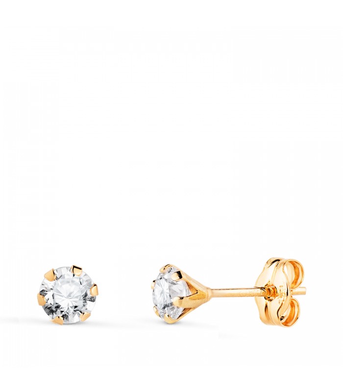 Boucles d'oreilles puces à six griffes Monte-Carlo Or jaune 14k, oxydes de zirconium brillant 4 mm