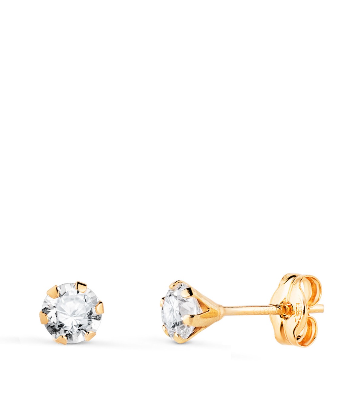 Orecchini a lobo Solitario con zirconi da 4 mm | Punto luce Monte-Carlo in oro giallo 585
