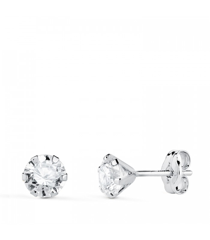Pendientes de oro blanco 6 garras con circonita de 5 milímetros | Pendientes Mujer Montecarlo