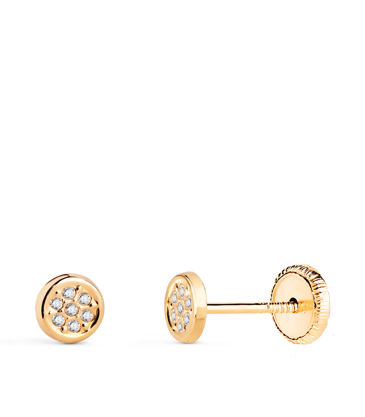 Pendientes de oro amarillo y circonitas, Katya - Pendientes botón para niña 14 Ktes