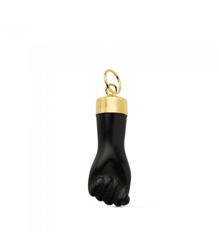 Colgante Oro Amarillo 14 ktes Amuleto Mano negra azabache (Higa, Figa) 19 mm