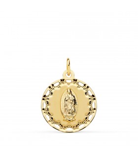 Medalla Calada Virgen de Guadalupe México Oro 14K/585 18mm - Joyas Religiosas
