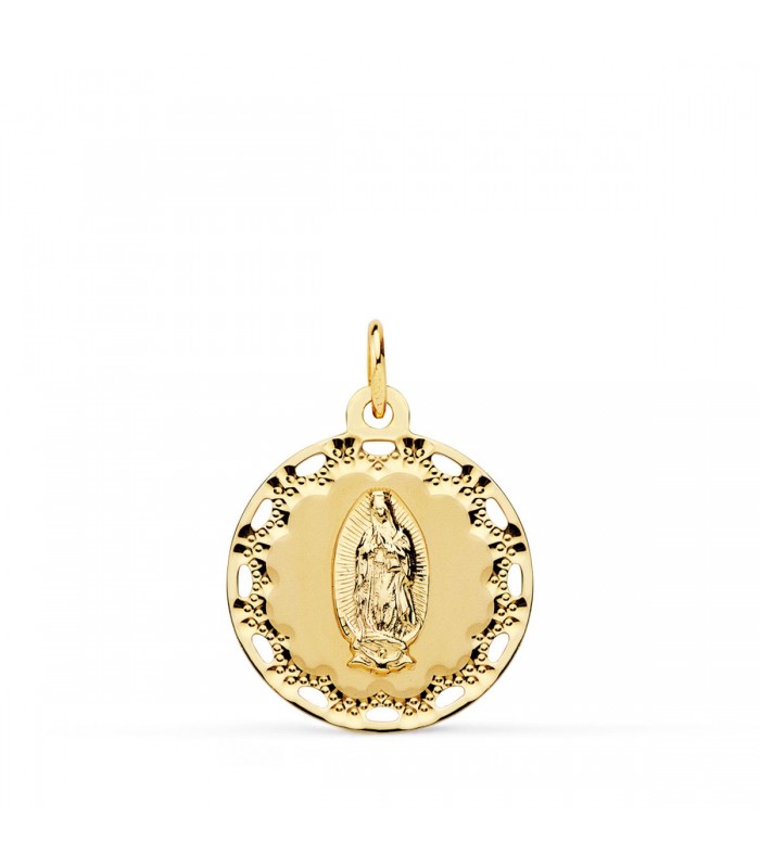 Medaille Madonna von Guadalupe, religiöse Anhänger, 14K Gold, Ø 18 mm | 14K5400