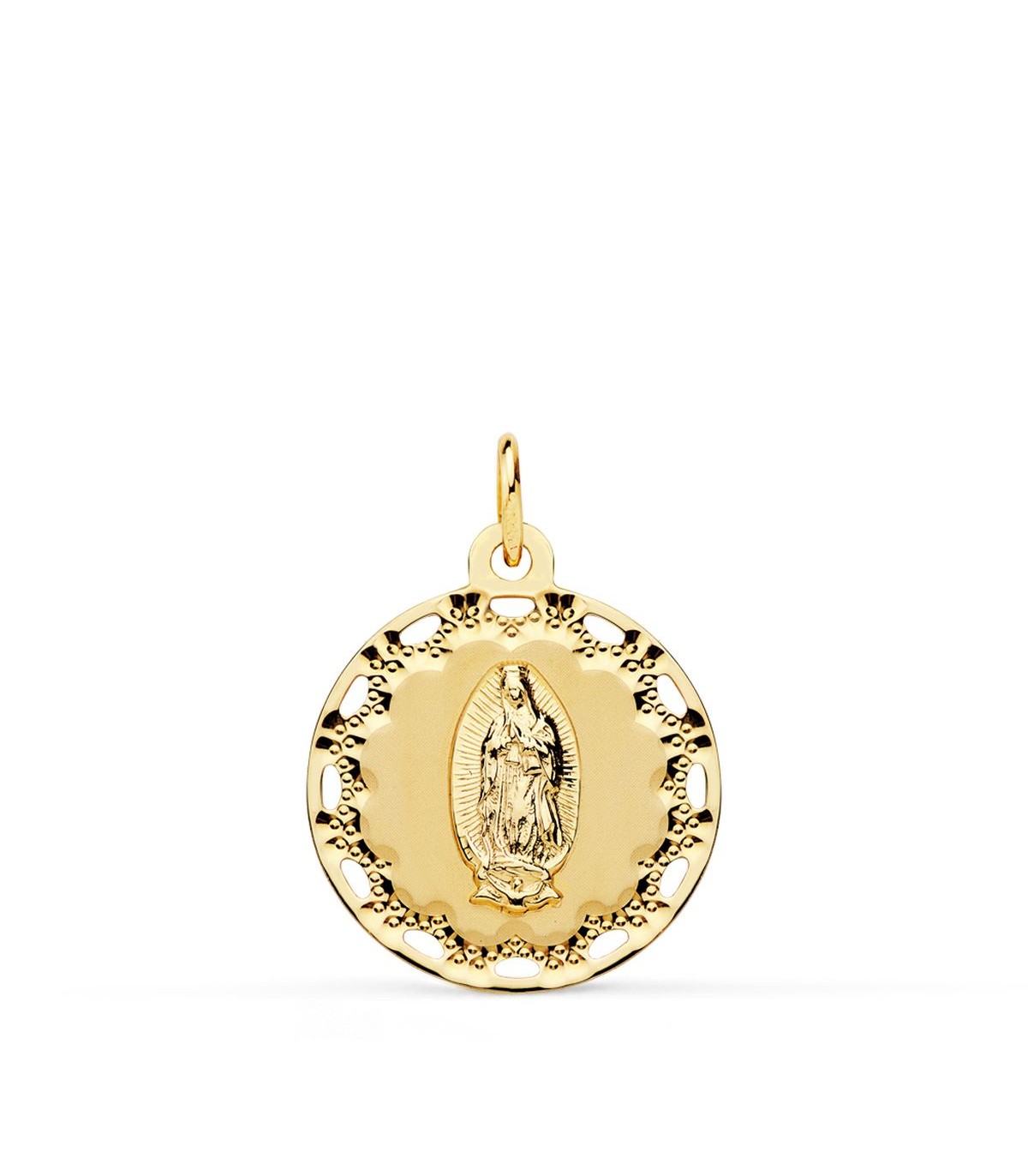 Médaille Entourée Notre Dame de Guadalupe Mexique 14K/585 18mm - Bijoux religieux