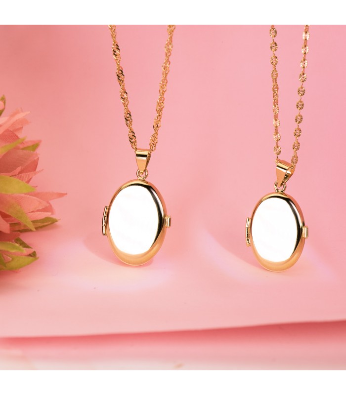 Ciondolo medaglione ovale in oro lucido, personalizzabile, per due foto - Collana da donna