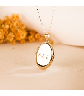 Ciondolo medaglione ovale in oro lucido, personalizzabile, per due foto - Collana da donna