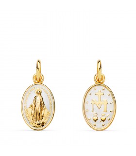 Pendentif Médaille Miraculeuse 375 Émail blanc 16,5mm - Bijoux religieux