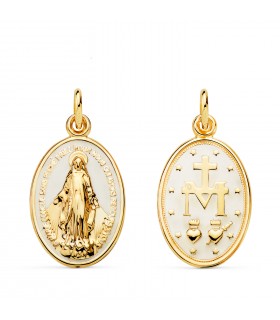 Medaglia Miracolosa oro giallo 9k smalto bianco 20 mm - Gioielli religiosi online
