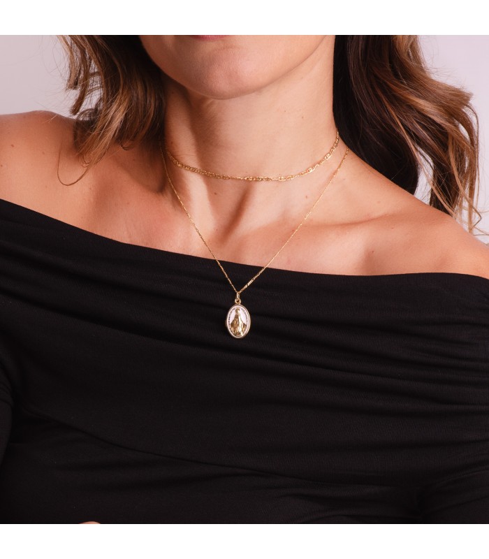 Collar con medalla Virgen moderna para mujer - Medalla Milagrosa esmalte blanco 20 mm
