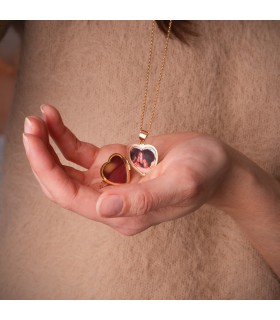 Ciondolo in oro 585% con foto personalizzata - Medaglione portafoto Cuore 21 mm