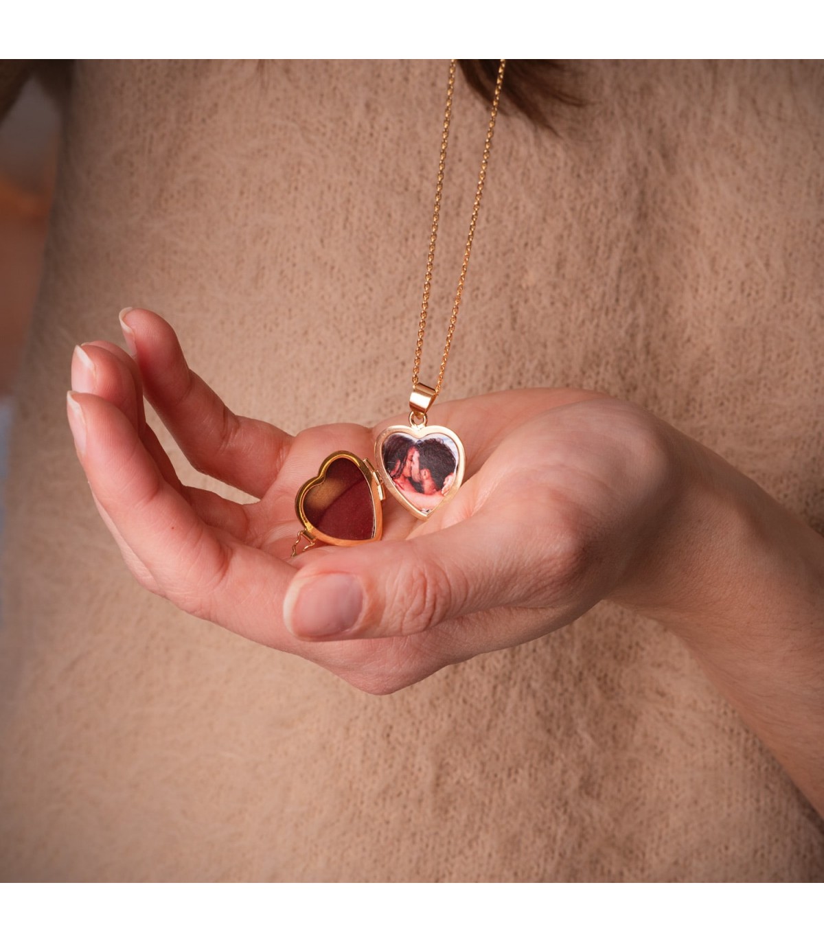 Ciondolo in oro 585% con foto personalizzata - Medaglione portafoto Cuore 21 mm