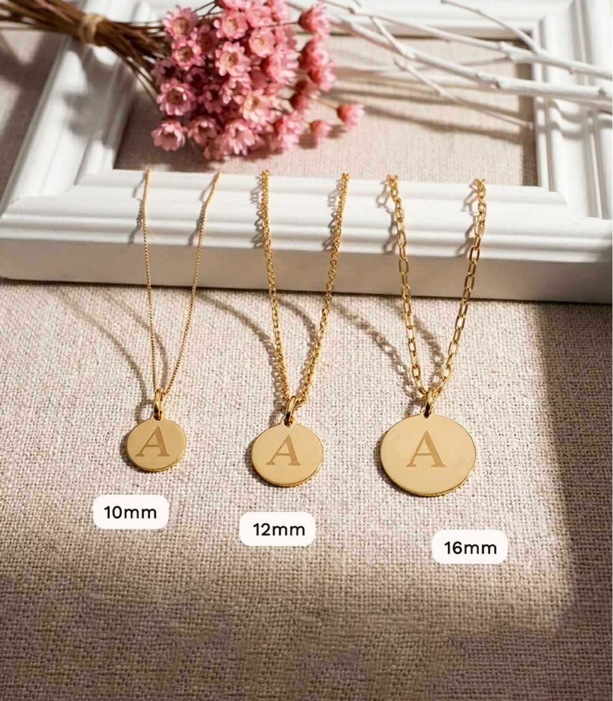 Médaille ronde Or 18K 12 mm pour graver initiales - Bijoux femme.