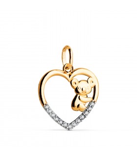 Ciondolo Mamma Koala e Cuore in oro bicolore 18kt, 16 mm - Regalo Festa della mamma