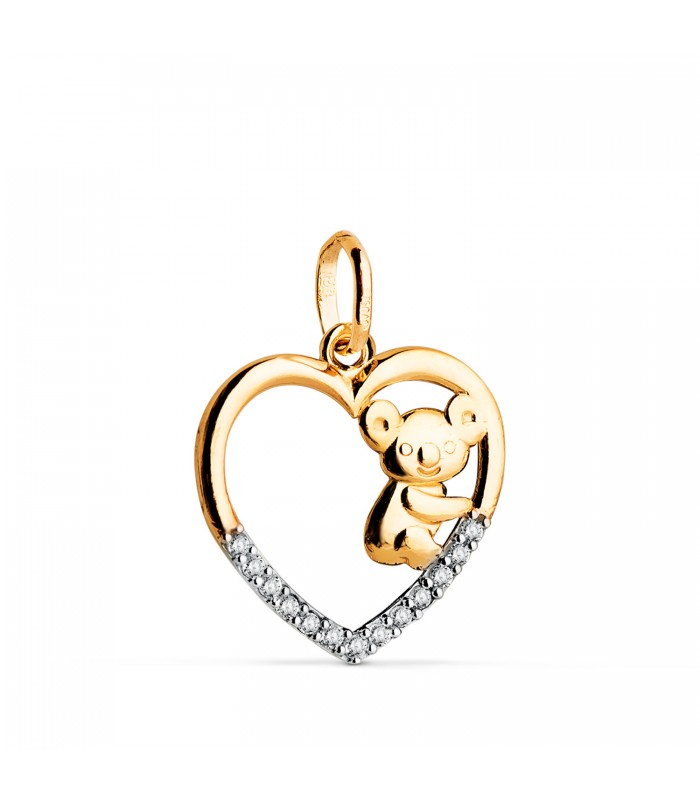 Ciondolo Mamma Koala e Cuore in oro bicolore 18kt, 16 mm - Regalo Festa della mamma