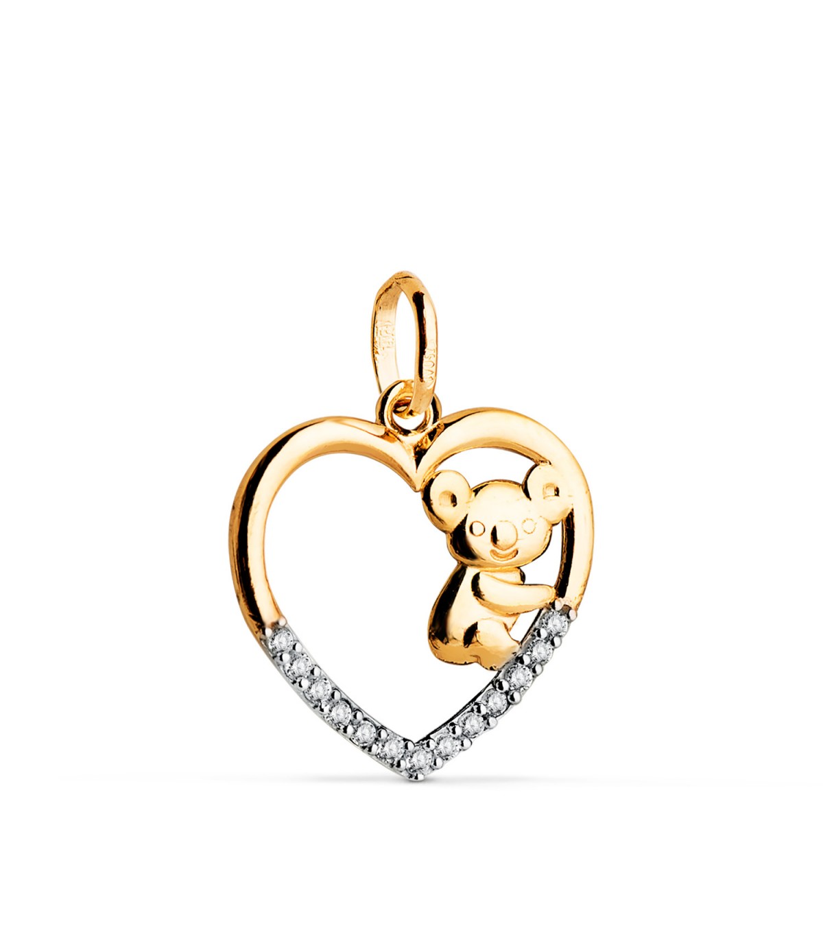 Ciondolo Mamma Koala e Cuore in oro bicolore 18kt, 16 mm - Regalo Festa della mamma