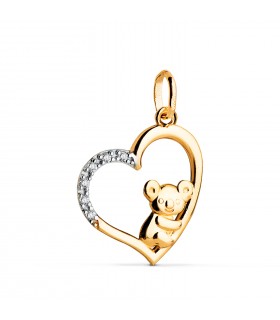 Ciondolo Mamma Koala e Cuore in oro bicolore 18kt, 19 mm - Regalo Festa della mamma