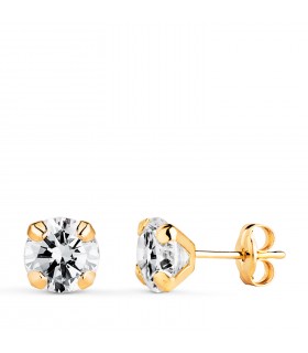 Pendientes Battista oro amarillo 6mm, circonitas en garras y cierre presión.