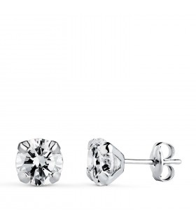 Pendientes Battista oro blanco 6mm, circonitas en garras y cierre presión.