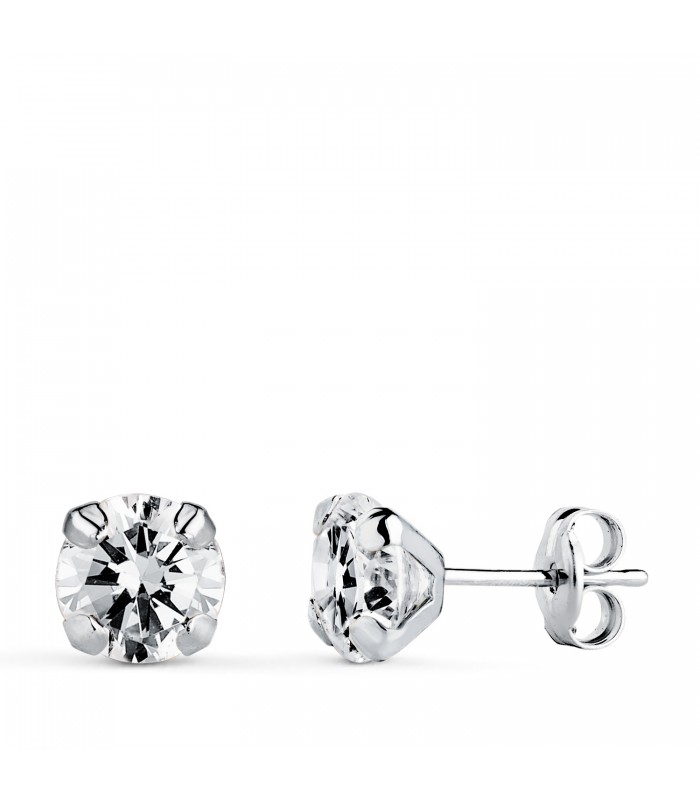 Runde Ohrstecker, Zirkonia Brillantschliff 6 mm – Damenohrringe 750er Weißgold