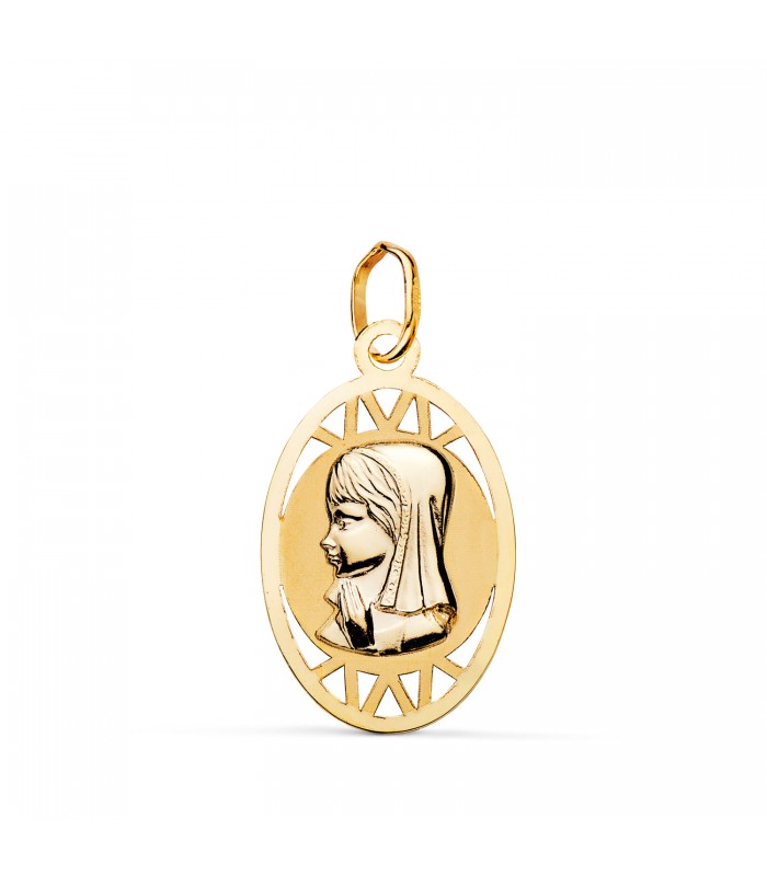 Medalla Virgen niña oval calada 18 Ktes