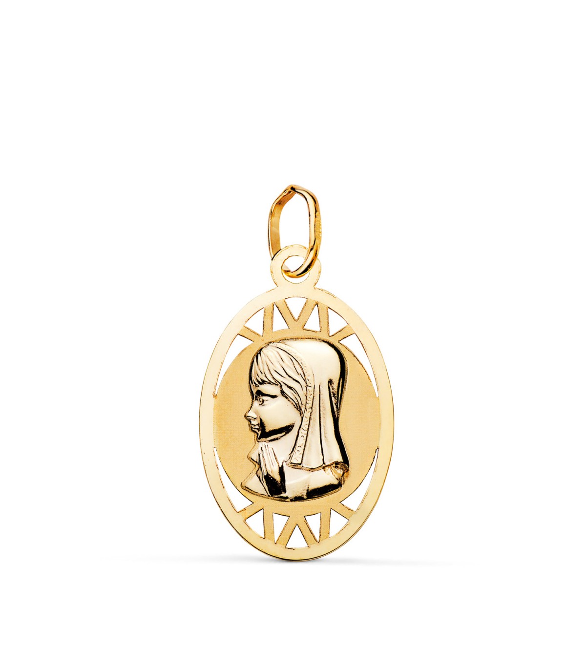 Medalla Virgen niña oval calada 18 Ktes