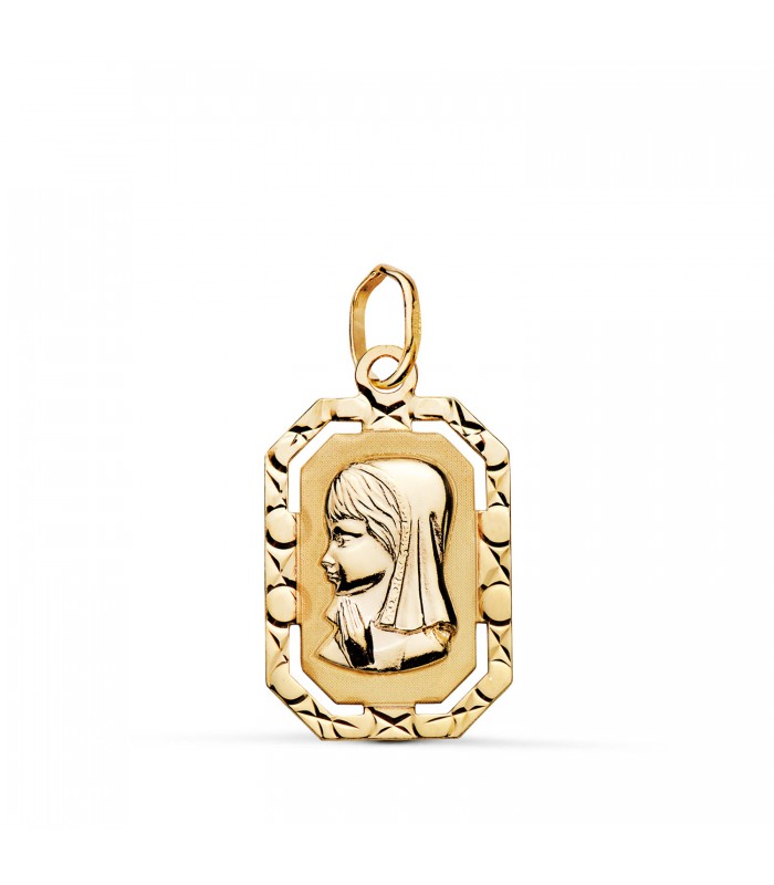 Medaglia Madonnina cornice rettangolare 18 Kt