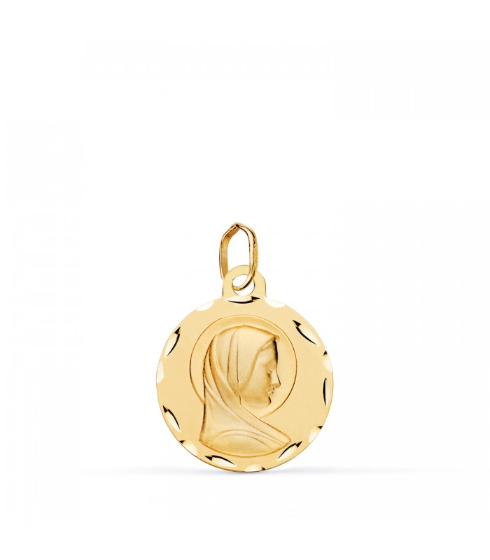 Medaglia Madonna Maria oro 750 16mm lavorata | Medaglietta per battesimo e comunione