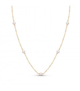 Collar de oro para mujer con perlas - Modelo Akana, perlas cultivadas 5 mm, Oro amarillo 18 kilates