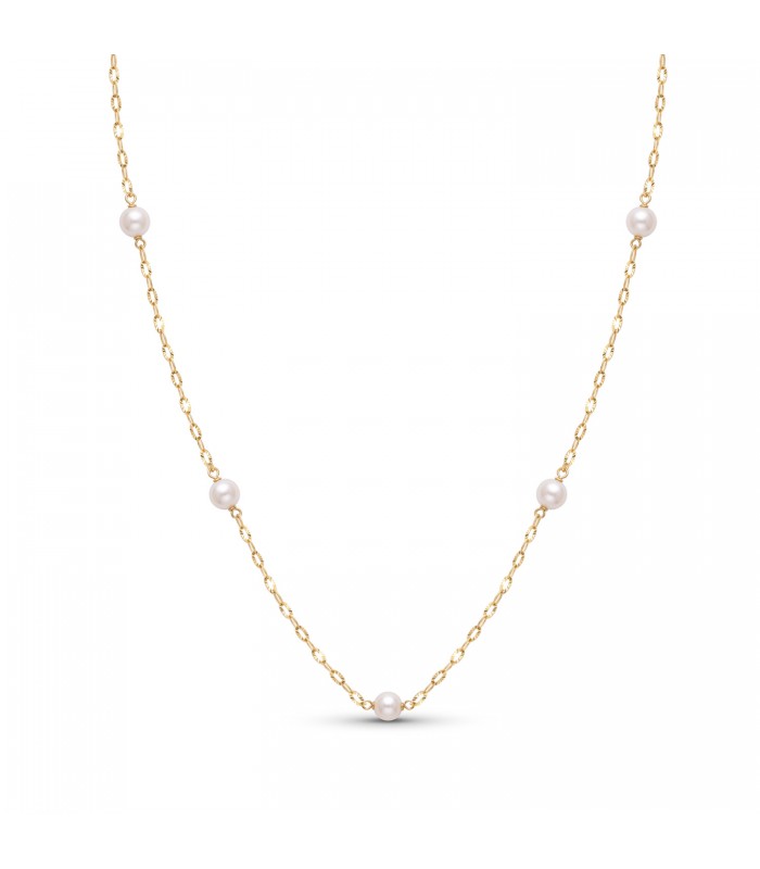 Collar de oro para mujer con perlas - Modelo Akana, perlas cultivadas 5 mm, Oro amarillo 18 kilates