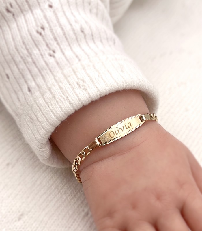 Esclava de bebé 12 cm barbada oro 18 K. Regalos para bautizo. Pulsera no me olvides.