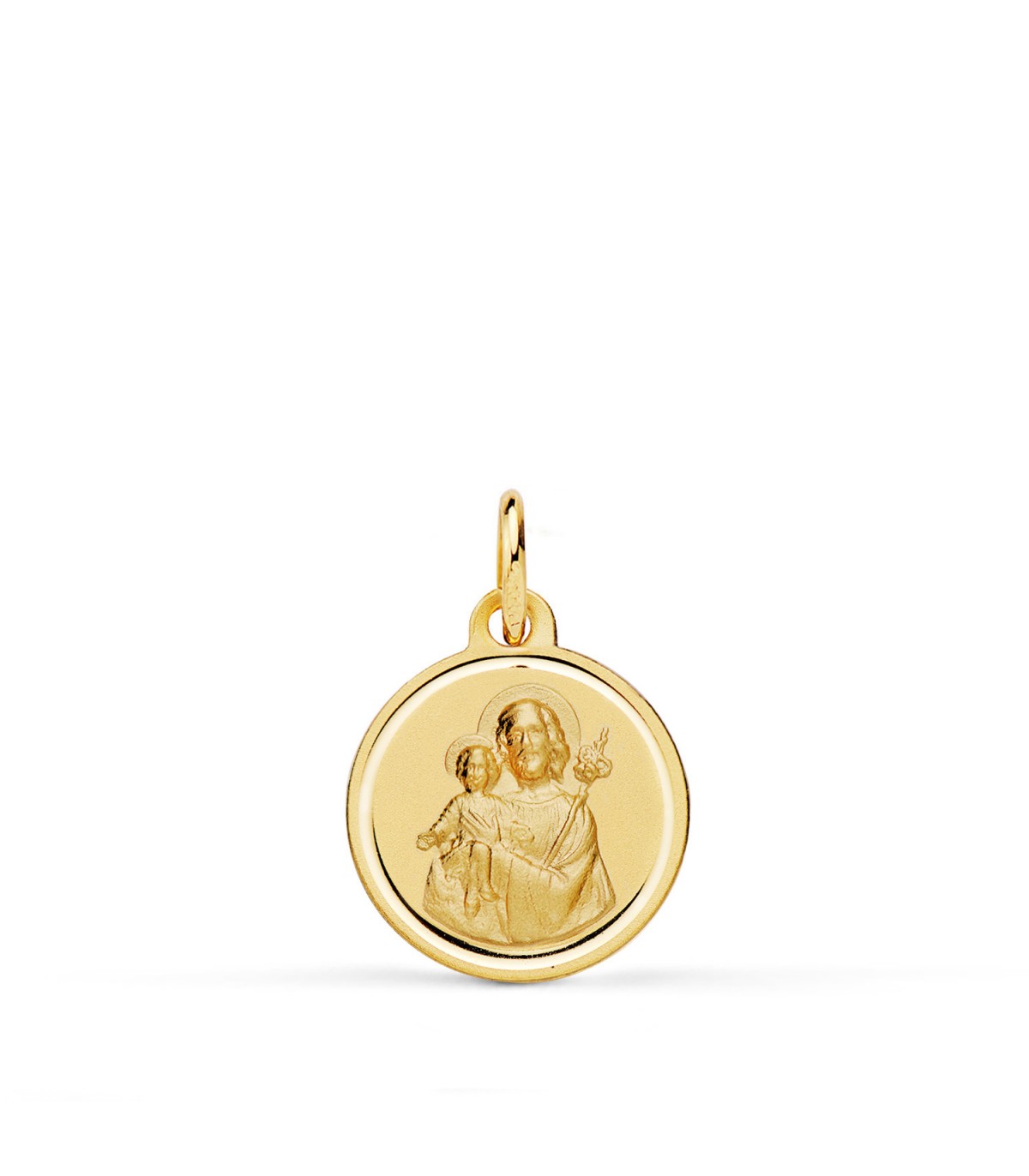 Medaille Heiliger Josef Gelbgold 750er, Ø 14 mm, polierte Rand | Taufmedaillen