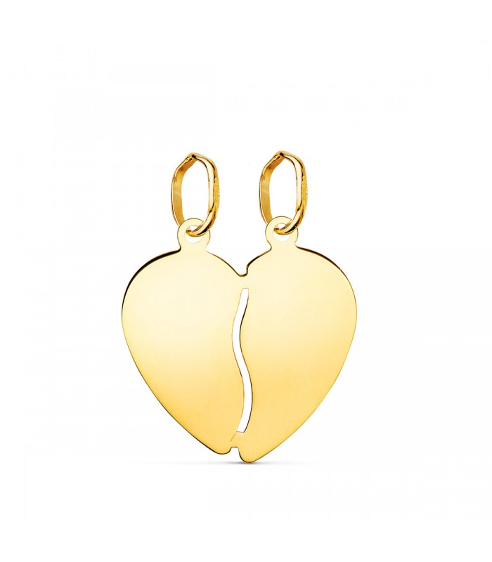 Colgante Corazón Partido Oro 18K, grabado iniciales - regalo san valentín, joyas personalizadas