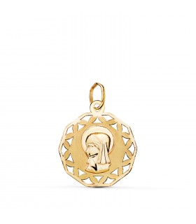 Taufmedaille Jungfrau Maria 750 18K Gelbgold | religiöser Anhänger 19mm