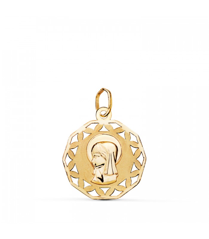 Taufmedaille Jungfrau Maria 750 18K Gelbgold | religiöser Anhänger 19mm