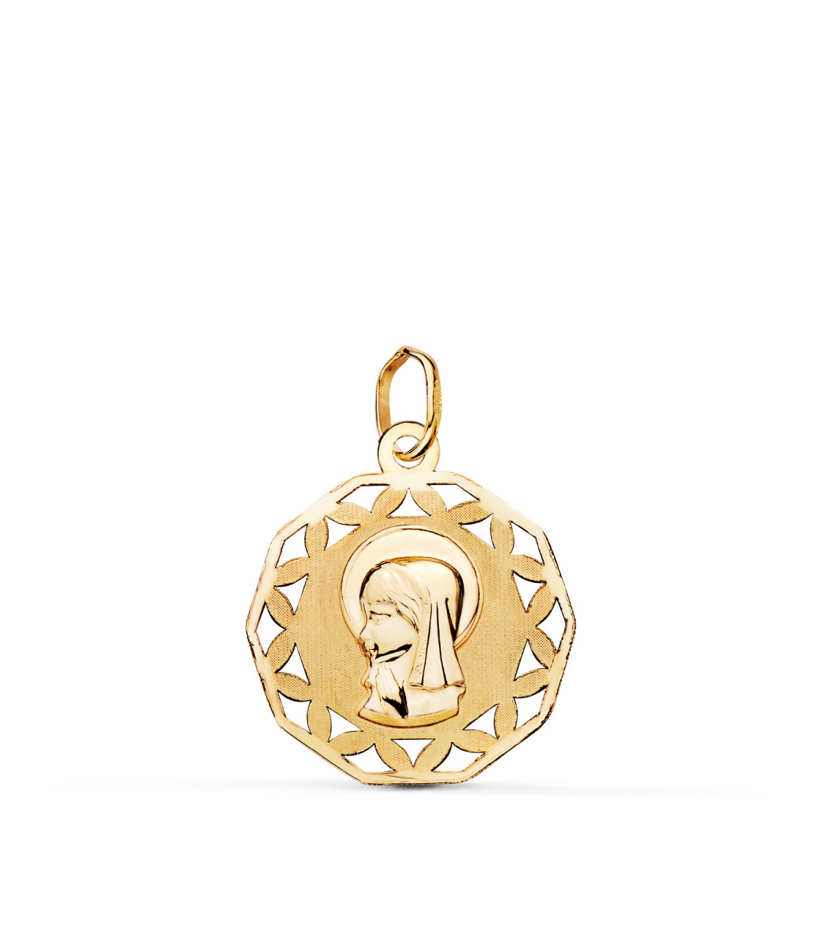 Medalla Virgen Niña calada oro 18k 19 mm | Medallas para bautizo y Comunión