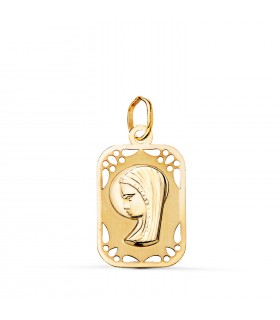Médaille Vierge auréole rectangulaire 9k | Médaille baptême ou communion