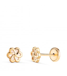 Orecchini bambina Lourdes fiore Oro 18kt Madreperla