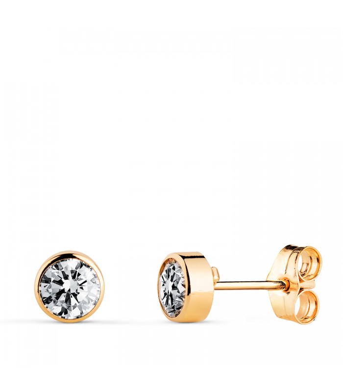 Pendientes chatón oro 14 kilates/ 585 - Pendientes circonitas 5mm Noly