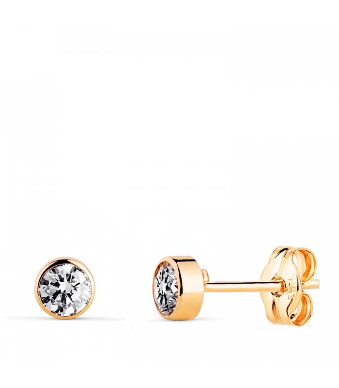 Pendientes chatón oro 14 kilates/ 585 - Pendientes con circonitas 4 mm Noly