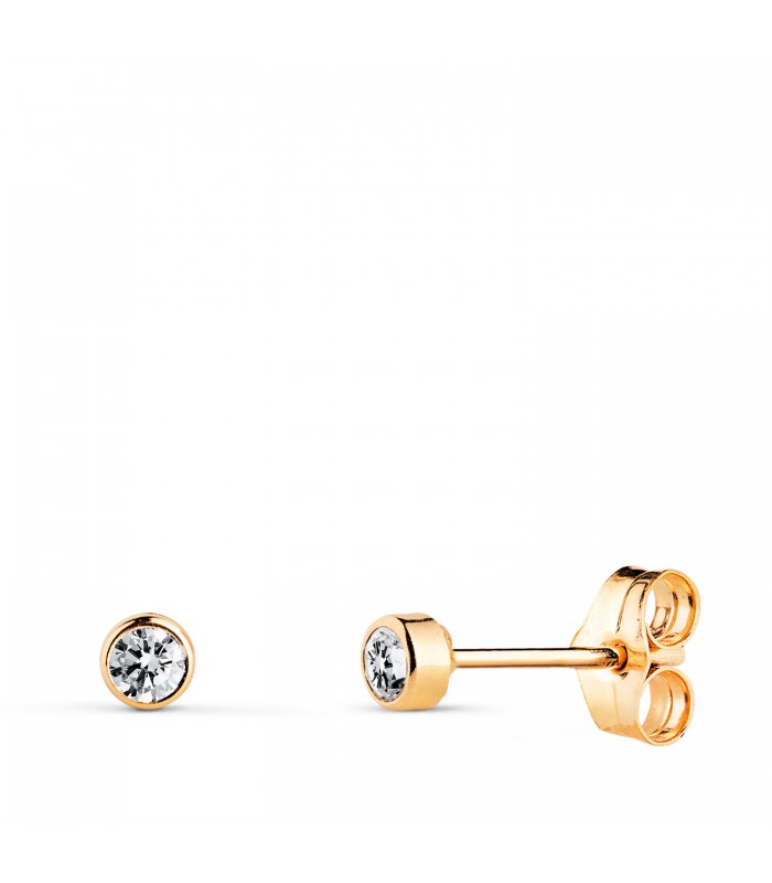 Pendientes chatón oro 14 kilates/ 585 - Pendientes con circonitas 3 mm Noly
