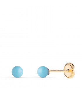 Orecchini con turchese a palline da 3 mm in oro 14 carati, modello Mariela da bambina