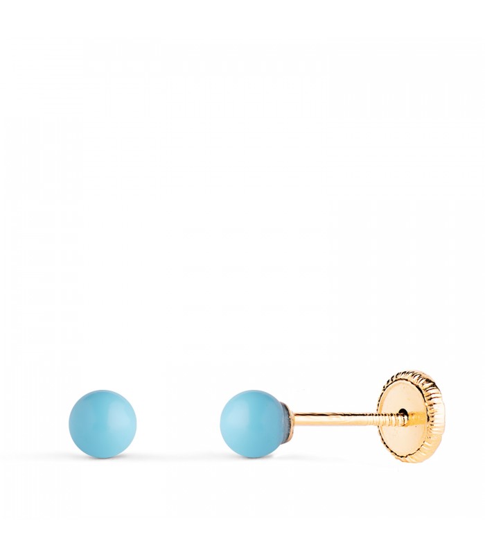 Boucles d'oreilles Mariela en turquoise 3 mm, 14 carats, boucles d'oreilles pour fille en or avec des perles.