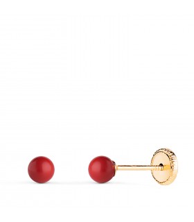Orecchini con corallo a palline da 3 mm in oro 14 carati, modello Mariela da bambina