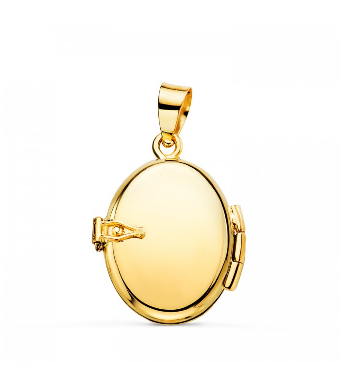 Medaillon Anhänger aus 585 Gold, oval, glänzend, für 2 Fotos, 18×14 mm